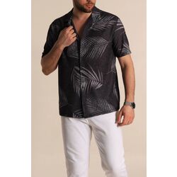 Slim Fit Yaprak Desenli Likralı Kısa Kollu Erkek Gömlek