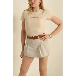 Nakışlı Fitilli Crop Tişört