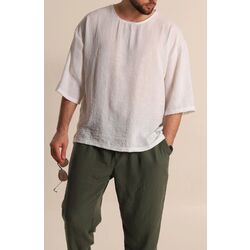 Baggy Keten Geniş Yaka Tişört