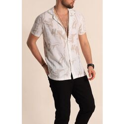 Yazı Desenli Slim Fit Apaş Yaka Gömlek