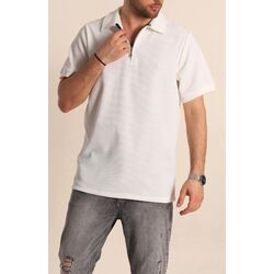Regular Fit Fitilli Dokulu Fermuarlı Polo Yaka Erkek Tişört