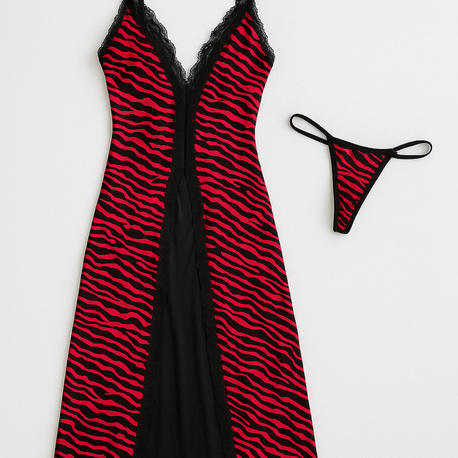 Kırmızı Zebra Desenli Gecelik