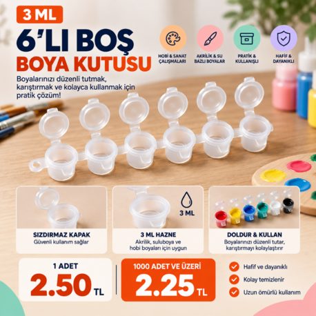 6'lı Boş Boya Kutusu (3 ml) (1 Paket İçerisinde 25 Adet 6'lı Boş Kutu Bulunmaktadır)