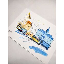 İstanbul'da bir gün. Orijinal Çizim. 148 × 210 mm (A5) Kartpostal.