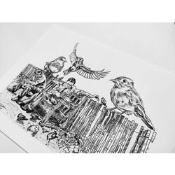 Kuşlar. Orijinal Çizim. İnce Kağıt üzerine mürekkep çizim. 148 × 210 mm (A5).