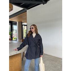 Premium Astarlı Lacivert Oversize Trençkot