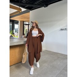 Kahve Gofre Kimono Takım