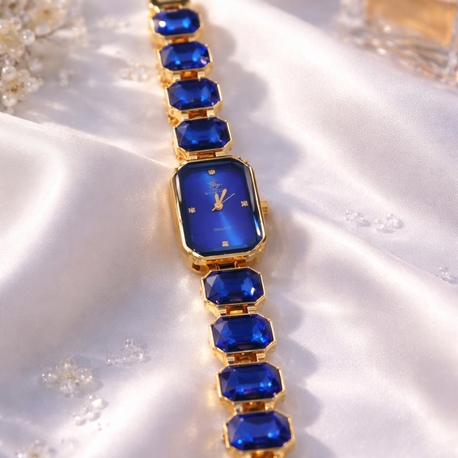 Swarovski Gold Petrol Mavi Taşlı