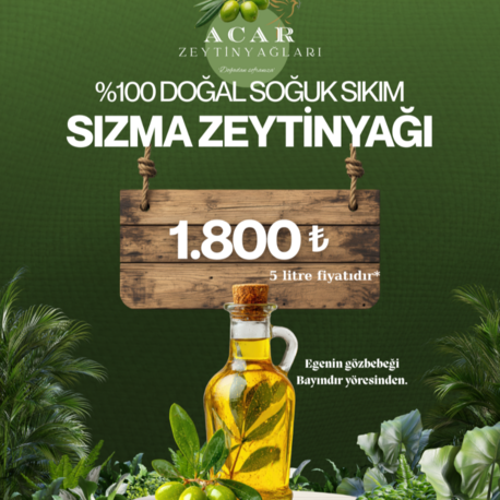 100% DOĞAL SOGUK SIKIM ZEYTİNYAĞ BAYINDIR MENŞEİLİ 5 LİTRE*