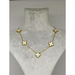 Van Cleef Model Gold Detaylı Beyaz Sedef Çelik Kolye