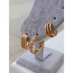 Beyaz Zirkon Taşlı Gold Üçlü Küpe Seti
