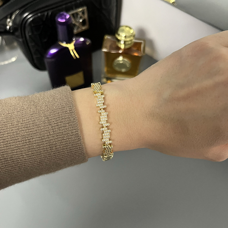 14K Kaplama Zigzag Model Taşlı Vip Bileklik