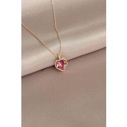 Pembe Lovely Kristal Zirkon Kalp Kolye 