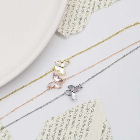 Pearl stone silver butterfly bracelet