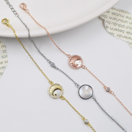 Pearl stone moon and star bracelet