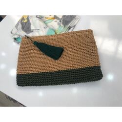 Kağıt İp Yeşil Clutch Çanta