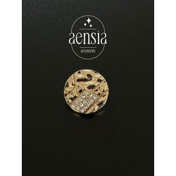 Gold Altın Buruşuk Üzeri Taşlı Özel Tasarım Metal 2,29 CM Düğme-1 ADET