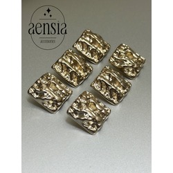 Kare Üzeri Çizgili Desenli Metal 2,29 CM Düğme - 6lı Paket