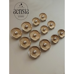 Gold Altın Ortası İncili İstiridye Model Metal Düğme Seti - 12li Paket (6 Büyük+6 Küçük)