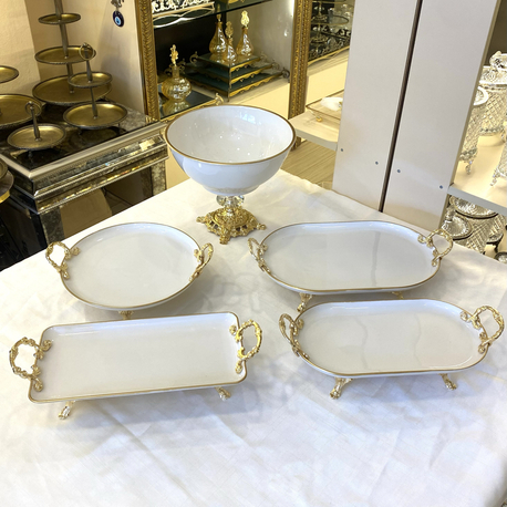 5 li gold kulplu porselen set