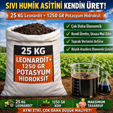 100 Litre Sıvı Humik Asit Üretim Seti (25 kg leonardit + 1250 gr potasyum hidroksit)