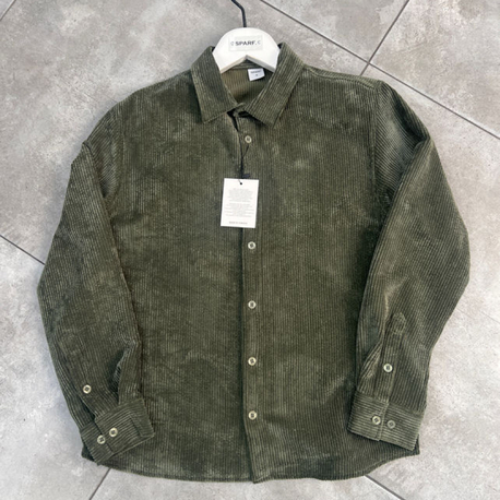 Relaxed Fit Düğmeli Haki Kadife Gömlek