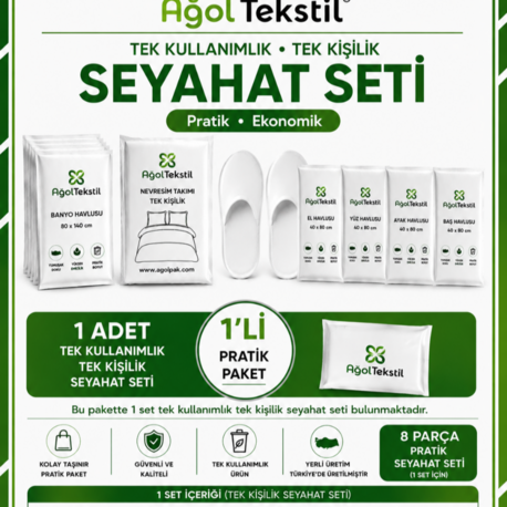 Tek Kişilik Tek Kullanımlık Seyahat Seti – Nevresim + 5’li Havlu