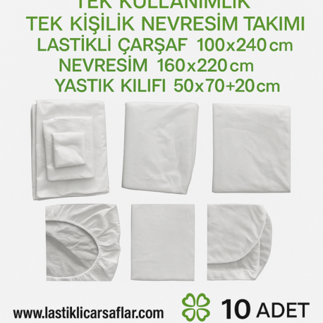 Tek Kullanimlik Tek Kisilik Nevresim Takimi – 10lu Set Lastikli Carsafli Yatak Seti
