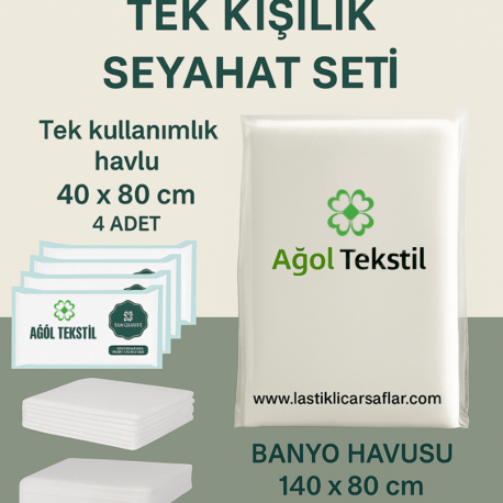 Tek Kişilik Tek Kullanımlık Seyahat Seti – Nevresim + 5’li Havlu