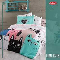 Love Cats Pembe - Poplin Çift Kişilik Nevresim Takımı