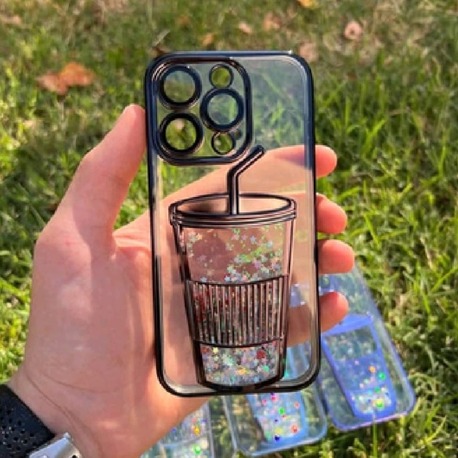 İphone Bardak Desenli Simli Sulu Silikon Telefon Kılıfı