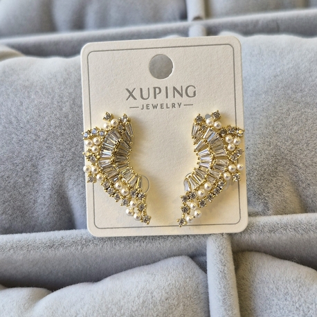 Xuping, Taşlı Ve İncili Kanat Küpe (14K Gold Renk)
