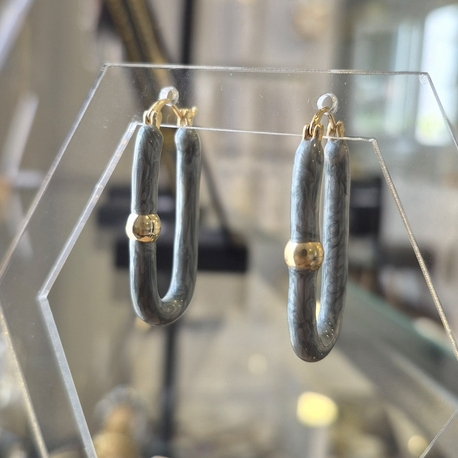 Çelik, Oval Gri Küpe (Açık Gold Renk)