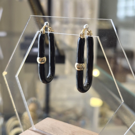 Çelik, Oval Siyah Küpe (Açık Gold Renk)