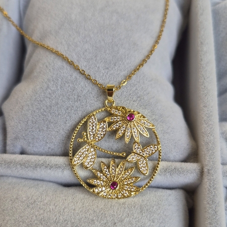 Çelik Desenli Kolye (Gold Renk)