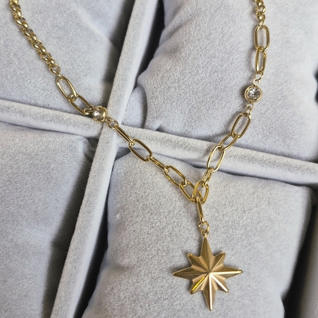 Çelik, Yıldız Kolye (14K Gold Renk)