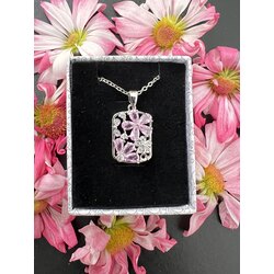 Pembe Çiçekli Gümüş Gold Kolye