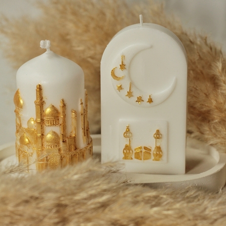 Ramazan Serisi 2 camidesenli kubbe ve kabe desenli mum altın detaylı