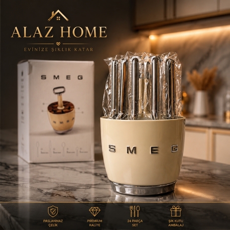 SMEG 24 Parça Paslanmaz Çelik Çatal Kaşık Bıçak Seti