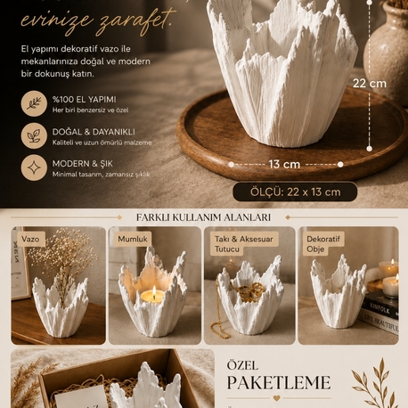 Alaz Home El Yapımı Dekoratif Vazo – 22x13 cm