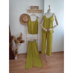 Olive İp Askılı İthal Ayrobin Kumaş Takım