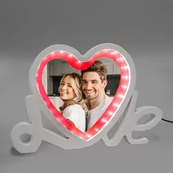 Fotoğraflı Sihirli Ayna Love Tasarımlı Beyaz Renkli