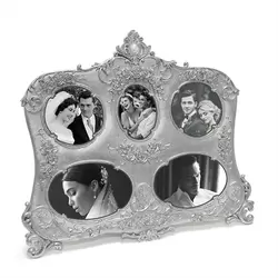 Fotoğraf Çerçevesi 5 Fotoğraflı Kabartmalı Vintage Silver Tasarımlı