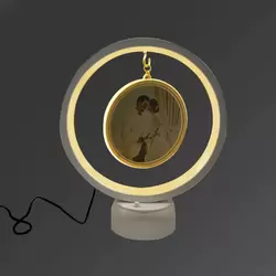 Fotoğraf Çerçevesi - Askılı Çift Fotoğraflı Led Işıklı Yuvarlak Çerçeve