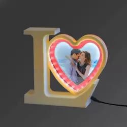 Fotoğraflı Sihirli Ayna Love Tasarımlı Beyaz Renkli