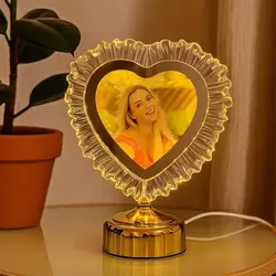 Fotoğraf Çerçevesi - Kristal Kalp Tasarımlı Ledli Dokunmatik Çerçeve
