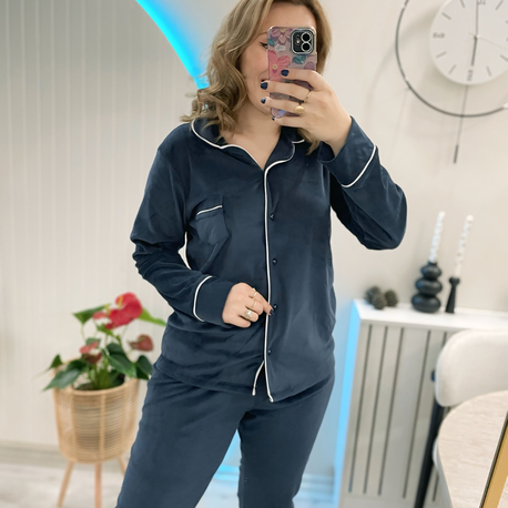 Lacivert kadife pijama