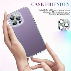 2 ADET Rhinestone Metal Ekran Filmi Koruyun iphone (15 PRO MAX için gümüş, taş işlemeli)