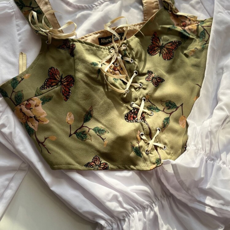 Vintage kelebek detaylı korse büstiyer