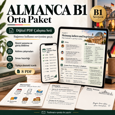 Almanca B1 Orta Paket — Bağımsız Kullanıcıya Geçiş İçin Dijital Çalışma Seti